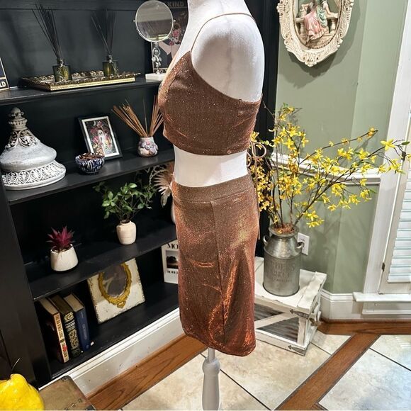 Lulus Shimmer and Shake Iridescent Gold Two Piece Dress Size Small - Picture 7 of 16